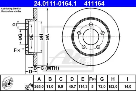 Диск гальмівний (задній) Mazda 3 04-14 (265x11) ATE 24.0111-0164.1