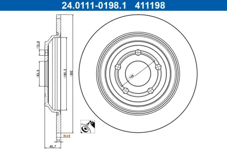 Диск гальмівний (задній) Ford Focus III/IV 10- (302x11) ATE 24.0111-0198.1