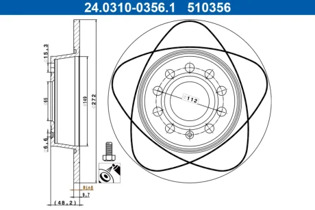 Диск гальмівний (задній) Audi A3/Skoda Octavia/VW Caddy 03-/Golf 08- (272x10)(з покр.) PowerDisc ATE 24.0310-0356.1