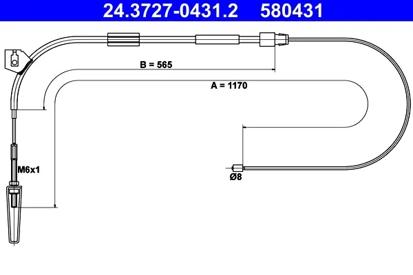 Трос стояночного гальма передн лів/прав (1170мм) MERCEDES A (W168) 1.6-2.1 07.97-08.04 ATE 24372704312 (фото 1)