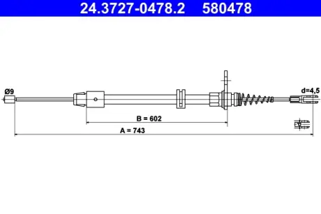 Трос ручника (задній) MB E-class (W212) 09-16 (L=743mm) ATE 24.3727-0478.2