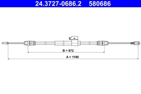 Трос стояночного гальма задн Прав (1190мм/972мм) FORD TRANSIT V363 2.0D/2.2D 08.13- ATE 24.3727-0686.2