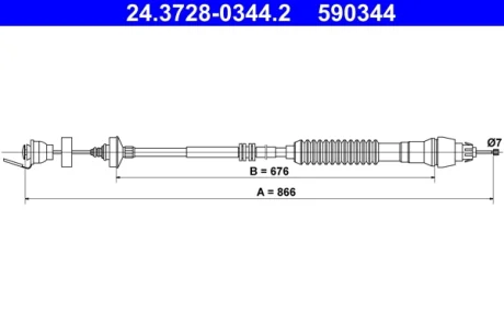 Трос зчеплення Citroen Berlingo/Peugeot Partner 1.6HDi 05- (BE4R) (з авторегул.) (L=866mm) ATE 24.3728-0344.2
