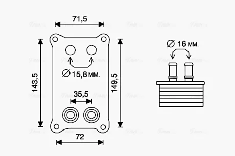 AVA FORD Оливний радіатор (без корпуса) Mondeo III, Transit 2.2/2.4TDCi 00-, LandRover Defender, Jaguar Ava cooling FD3623