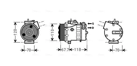 AVA FIAT Компресор кондиціонера DOBLO, FIORINO, PUNTO CITROEN, PEUGEOT Ava cooling FTAK384