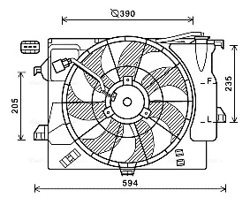 AVA HYUNDAI Вентилятор радіатора (з дифузором) ACCENT i25 10-, SOLARIS 10-, VELOSTER 1.6 11-, KIA Ava cooling HY7546