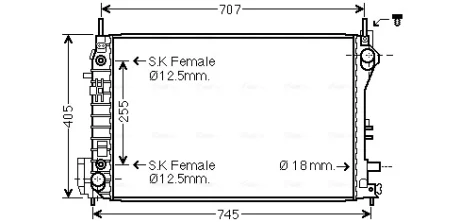 Радіатор системи охолодження двигуна SIGNUM 2.8 V6 05-, VECTRA C GTS 2.8 V6 05-, SAAB, VAUXHALL, CADILLAC Ava cooling OL2559