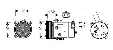 AVA OPEL Компресор кондиціонера OMEGA B 2.0, 2.2, 3.5, 3.0 94- AVA COOLING OLAK277