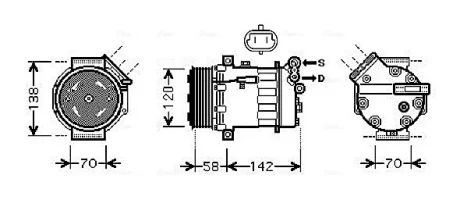 AVA OPEL Компресор кондиціонера SIGNUM 1.9, 2.0, 2.2, 3.0, 3.2 03-, VECTRA C 1.9, 2.0, 3.0, 3.2 02-, CADILLAC, FIAT, SAAB Ava cooling OLAK448