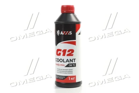 Антифриз RED G12 Сoolant Ready-Mix -36°C &lt;&gt; (червоний) (Каністра 1кг) Axxis AX-P999-G12R RDM1 (фото 1)