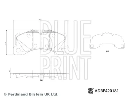 PORSCHE Комплект гальмівних колодок передні CAYENNE (9YA) 2.0 E-Hybrid AWD (9YAAM1) 18- BLUE PRINT ADBP420181