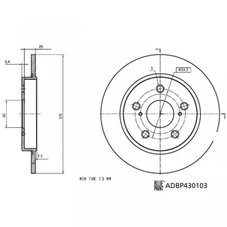 Диск гальмівний задн Лів/Прав TOYOTA COROLLA 1.5/1.6/2.0H 01.19- BLUE PRINT ADBP430103
