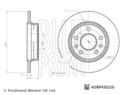 RENAULT Гальмівний диск задній KANGOO III Мінівен Blue dCi 115 (KJAC) 21- BLUE PRINT ADBP430220