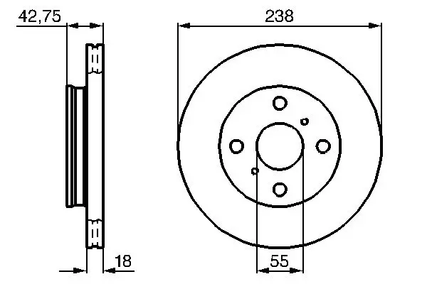 Гальмівний диск передн лів/прав TOYOTA PASEO, STARLET, TERCEL 1.0/1.3/1.5 12.89-09.99 Bosch 0986478438 (фото 1)