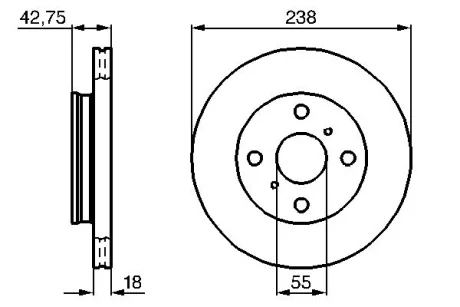 Гальмівний диск передн лів/прав TOYOTA PASEO, STARLET, TERCEL 1.0/1.3/1.5 12.89-09.99 Bosch 0986478438