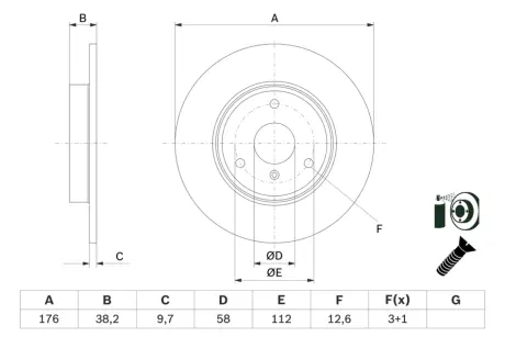 DB гальмівний диск передн Smart Fortwo -07, City-Coupe -04, Roadster -05 BOSCH 0986479E74