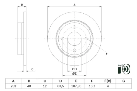 Гальмівний диск задн лів/прав FORD FIESTA VII 1.0-1.5D 05.17- Bosch 0986479F63