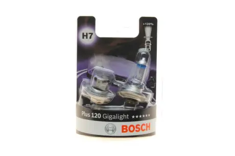 Лампочка H7 Gigalight Plus 120% (набір, 2 шт, 12В, 55Вт, тип гнізда: PX26D до 120% більшої яскравості) BOSCH 1 987 301 426