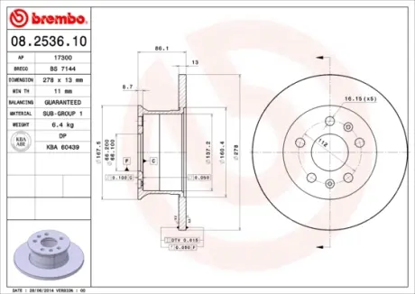 Гальмівний диск BREMBO 08.2536.10