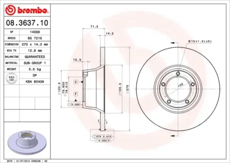 Гальмівний диск BREMBO 08.3637.10