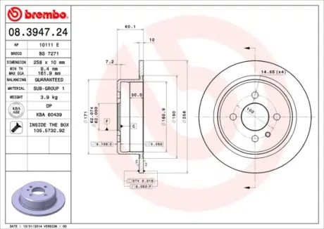 Гальмівний диск BREMBO 08.3947.24