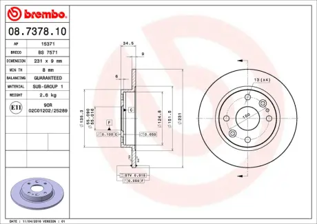 Гальмівний диск BREMBO 08.7378.10