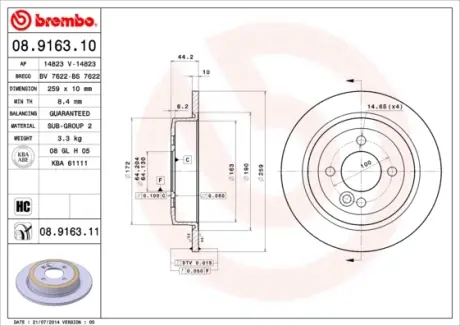 Гальмівний диск BREMBO 08.9163.10