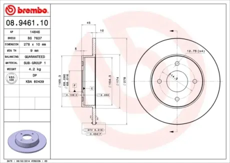 Гальмівний диск BREMBO 08.9461.10