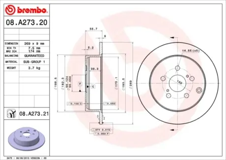Гальмівний диск BREMBO 08.A273.21