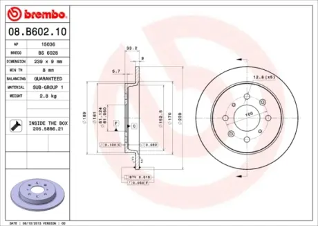 Гальмівний диск BREMBO 08.B602.10