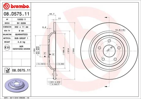 Гальмівний диск Brembo 08D57511