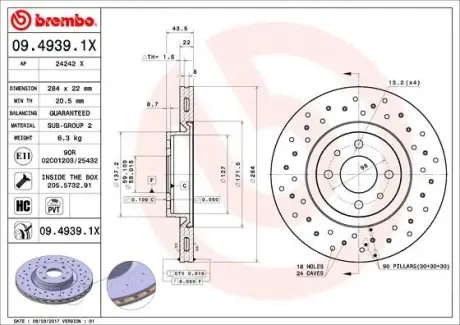 Гальмівний диск BREMBO 09.4939.1X