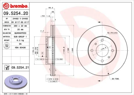 Гальмівний диск Brembo 09525421