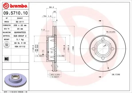 Гальмівний диск BREMBO 09.5710.10