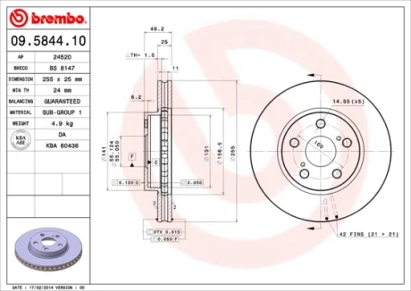 Гальмівний диск BREMBO 09.5844.10