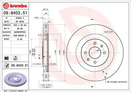 Гальмівний диск BREMBO 09.8403.51