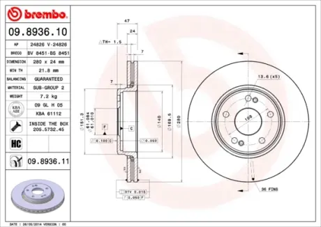 Гальмівний диск BREMBO 09.8936.11