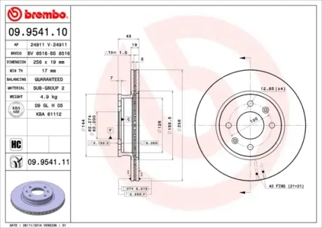 Диск гальмівний BREMBO 09.9541.10