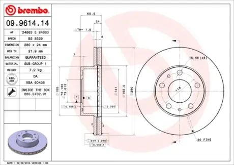 Гальмівний диск BREMBO 09.9614.14