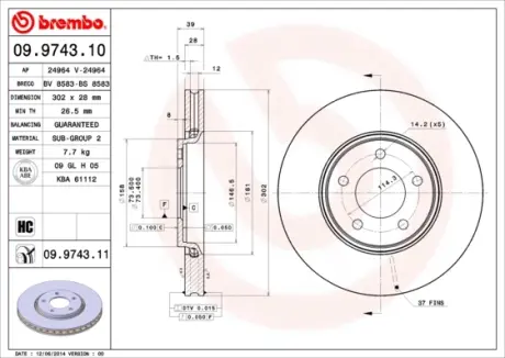 Гальмівний диск BREMBO 09.9743.11