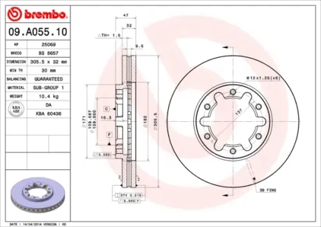 Гальмівний диск BREMBO 09.A055.10