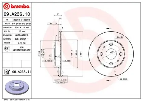 Гальмівний диск BREMBO 09.A236.11