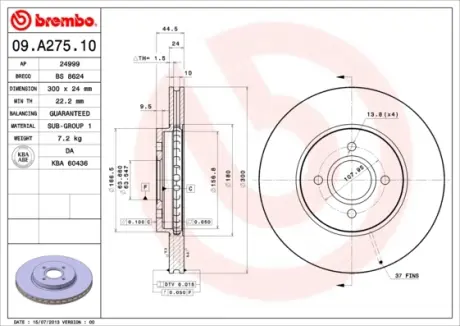 Гальмівний диск BREMBO 09.A275.10