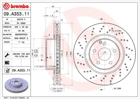 Гальмівний диск BREMBO 09.A353.11