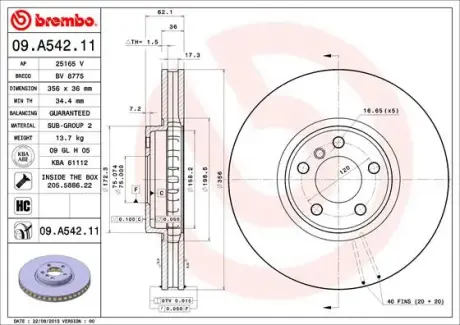 Гальмівний диск BREMBO 09.A542.11