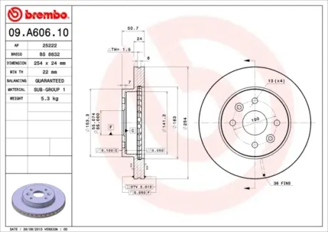 Гальмівний диск BREMBO 09.A606.10