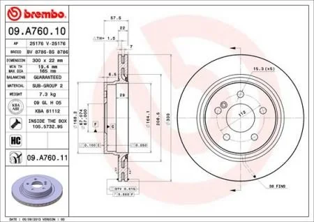 Гальмівний диск Brembo 09A76011