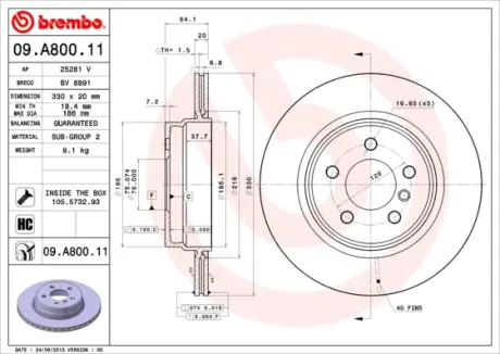 Гальмівний диск BREMBO 09.A800.11