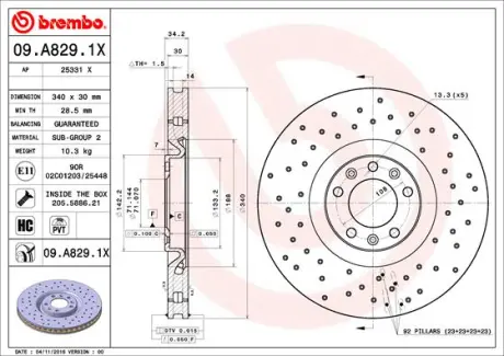 Гальмівний диск BREMBO 09.A829.1X