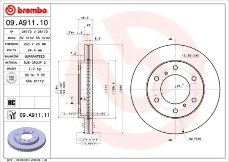Гальмівний диск BREMBO 09.A911.11